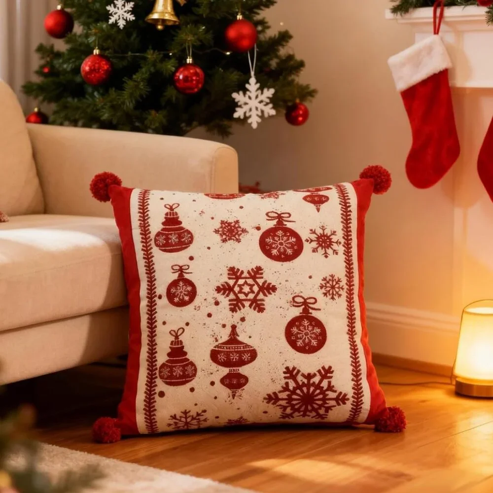 Christmas Pillow Covers 18 x 18 Inch, 3D Embroidered Pillow Cover, 2PK